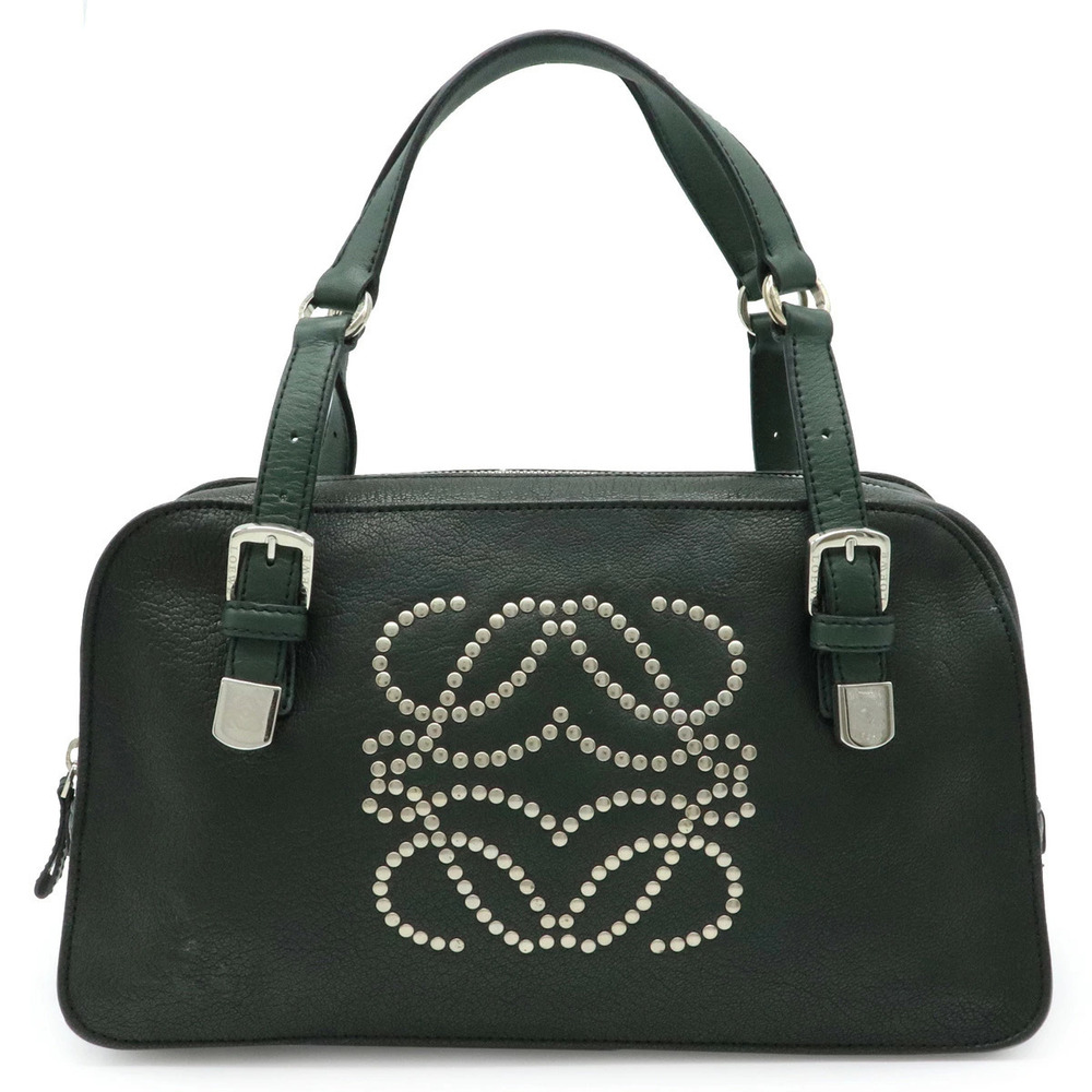Loewe Anagram Handbag Boston Stud Leather Moss Green